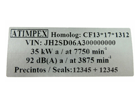 Etiqueta adhesiva identificativa de Atimpex a instalar en motos Euro 4 limitadas.